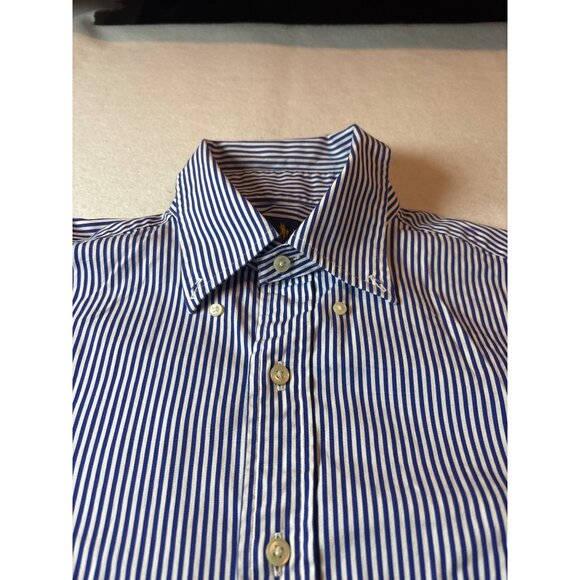 Ralph Lauren Mens Blue & White Striped Cotton Button-Down Shirt Size 15.5 - Picture 4 of 12
